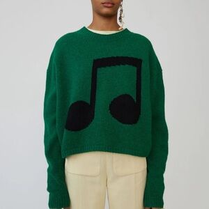 ACNE STUDIOS Green Music Note Wool Sweater Oversized Jumper Deborah Rib Paw M